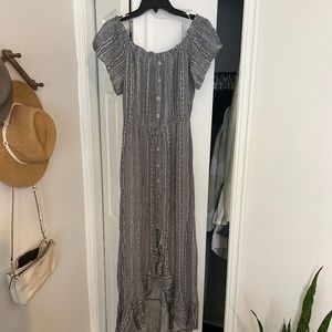 VICI Grey Aztec off the shoulder maxi dress